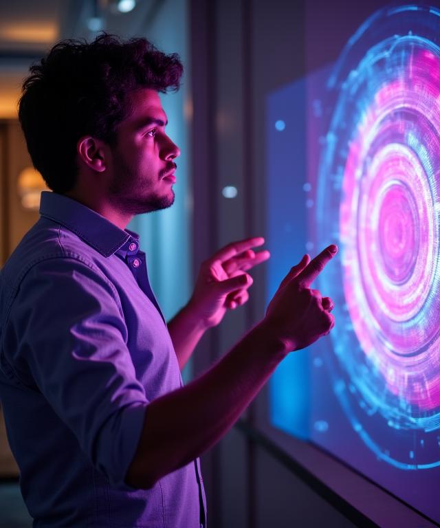 Founder pitching an AI startup in a modern workspace